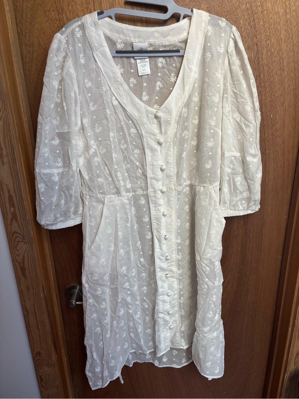 CAbi Cream Embroidered Button-Front Tunic